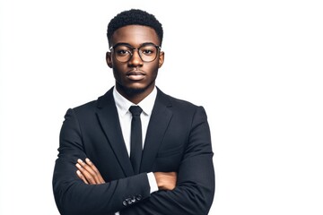 Poster - A professional man in a suit and tie standing confidently with his arms crossed, suitable for business or corporate use