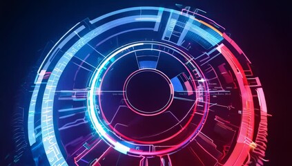 Poster - Futuristic glowing circular interface with blue and red neon lights