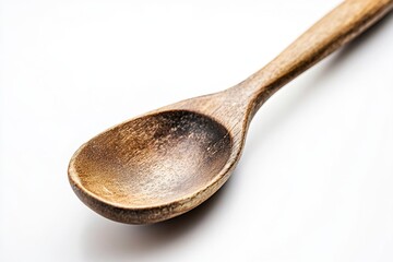 Poster - A simple wooden spoon placed on a clean and minimalistic white background, suitable for use in kitchen or cooking related compositions