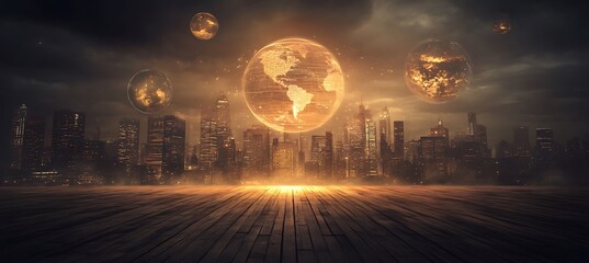 Poster - A holographic timeline of world history with major events floating in the air