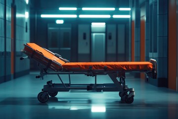 Wall Mural - A stretcher in a hospital hallway, ready for use