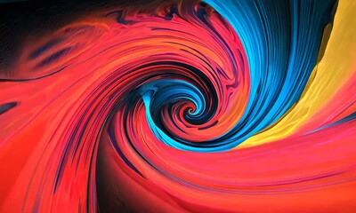 Poster - A vibrant spiral of red  orange  and blue colors  creating a dynamic and abstract design.