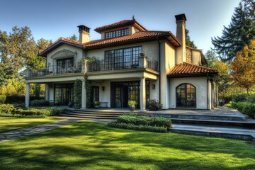 Poster - A large house with multiple windows, ideal for architecture and interior design projects