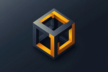 Poster - A simple design of a cube with a light source inside, presented in black and orange colors