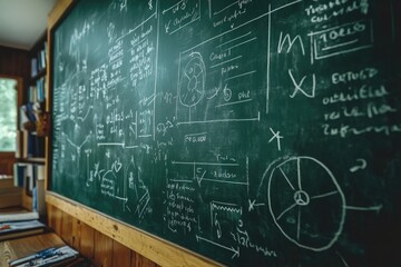 Poster - A close-up of a blackboard covered in chalk marks and symbols, suitable for educational or inspirational purposes