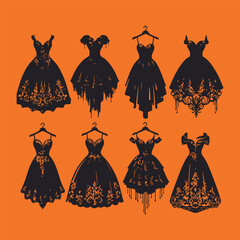 Set of woman dress silhouette vector