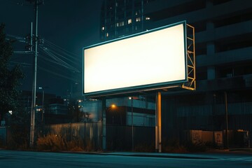 Poster - Empty billboard on a city street at night