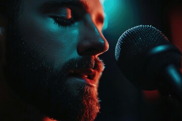 Poster - A close-up shot of a person holding a microphone, ideal for music-related concepts and presentations