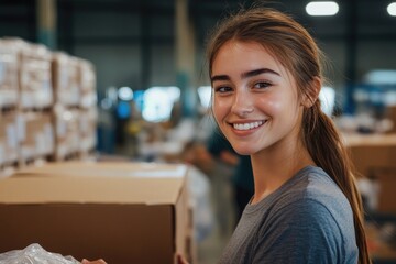 Poster - A person carrying a box in a storage facility