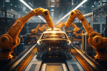 Poster - A vehicle being manufactured on a production line
