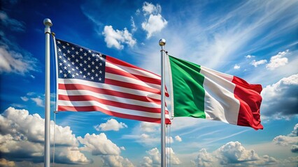 Italian and American Flags Together Symbolizing Friendship and Cultural Exchange Between Nations