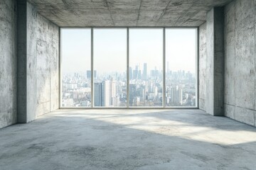 Aufkleber - Empty room with a cityscape visible through the window