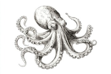 Poster - A black and white illustration of an octopus