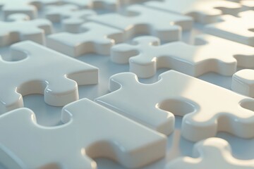 Poster - A single white puzzle piece lying flat on a table, ready for use in a puzzle or game