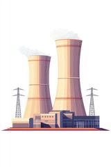 Poster - Power plant with tall towers and transmission lines, suitable for industrial or scientific concepts