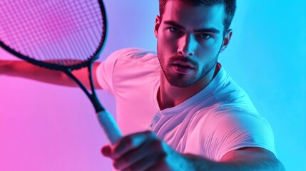 Aufkleber - A person holding a tennis racquet in front of a colorful background