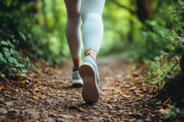 Poster - A person walking along a forest path, surrounded by trees and foliage