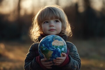 Poster - A young girl holding a globe in her hands, possibly representing her love for learning and exploration