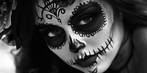 Poster - Portrait of a person with colorful face paint, great for art or cultural projects