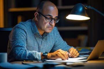 Poster - A person sitting at a desk using a laptop computer, great for work or study