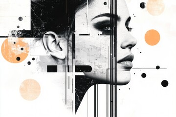 Poster - A close-up of a woman's face surrounded by geometric patterns, great for concept art or design projects