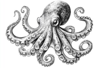 Poster - A classic illustration of an octopus in black and white