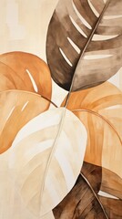 Wall Mural - Brown monstera abstract shape plant leaf art.