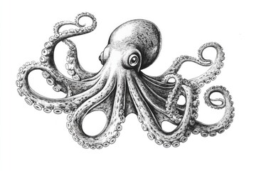 Poster - A simple black and white illustration of an octopus