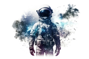 Poster - Double exposure photography astronaut and milky way galaxy helmet adult white background.