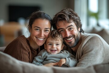 Happy parents spending quality time with their son at home, Generative AI