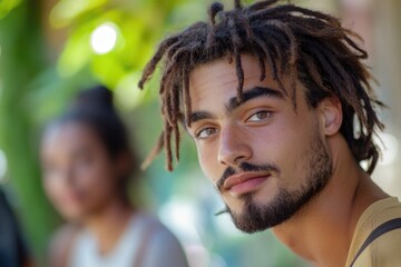 Canvas Print - A person with dreadlocks looking straight into the camera, simple and direct gaze