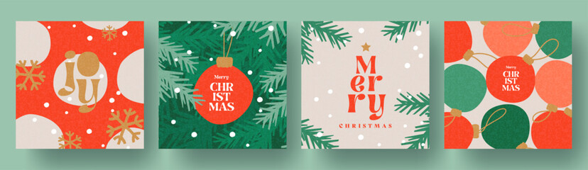 Wall Mural - merry christmas and happy new year greeting card set. modern beautiful xmas design with typography, 