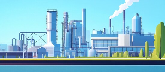 Industrial Complex with Chimneys and Smoke