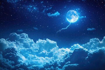 Aufkleber - A full moon shines bright in the dark night sky, accompanied by some clouds