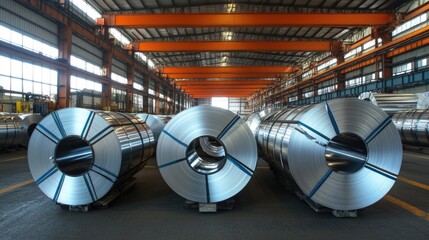 Poster - Three steel rolls stored in a warehouse environment