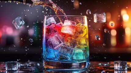 Aufkleber - Colorful Ice Cubes and Drink in a Glass