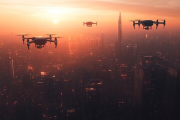 Poster - Small airplanes flying over urban landscape