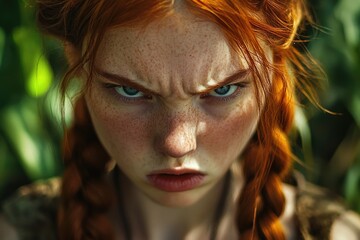 Poster - Close-up portrait of a woman with freckles, suitable for beauty or lifestyle photography