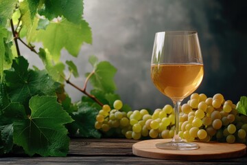 Aufkleber - A single serving of wine sits on a wooden table, perfect for a quiet evening or dinner party