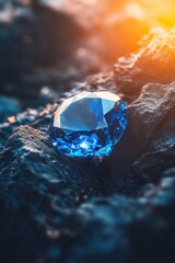 Aufkleber - A blue diamond sits atop a pile of rugged rocks, perfect for use in jewelry or gemstone-related concepts