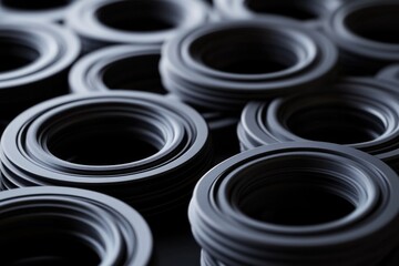 Poster - A collection of black rubber rings arranged on a flat surface