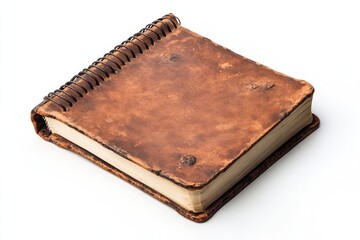 Poster - A single brown book with a spiral binding placed on a plain white background