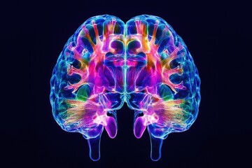 Poster - A detailed view of the brain's structure on a dark background, useful for medical or scientific illustrations