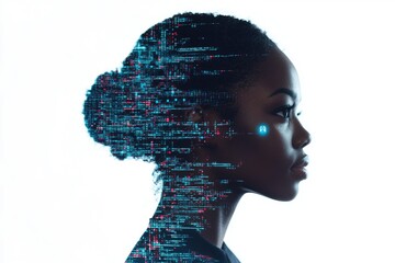 Poster - A woman with a distinctive futuristic appearance, suitable for sci-fi or technology-related concepts