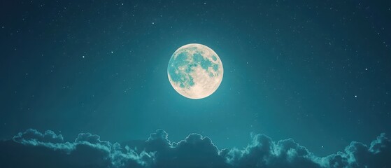 Wall Mural - Create a night sky background with glowing stars and a large, bright moon, offering a dreamy, celestial vibe. 