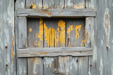 Poster - A close-up shot of an old wooden door with peeling paint, worn out by time and weather