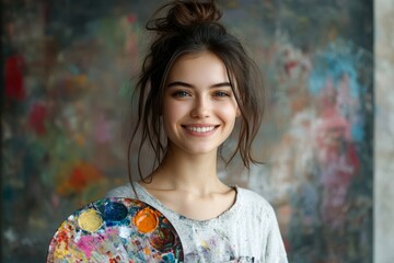 Confident young painter holding a palette, Generative AI