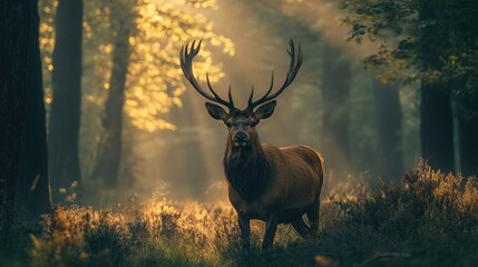 Poster - A deer stands alone in the midst of a forest