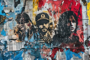 Poster - A group of people standing on a brick or stone wall