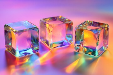 Poster - Three ice cubes sitting on a table, perfect for any occasion